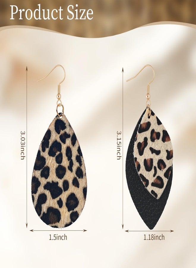 Clofiak 4 PCS Leopard Print Earrings, Faux Leather Cheetah Earrings, Lightweight PU Animal Print Earring Jewelry for Women Weddings, Parties, Ceremonies, Banquets, Gifts - Image 2